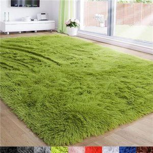 Grass Green Area Rug for Bedroom, 4'X6', Fluffy Shag for Living Room